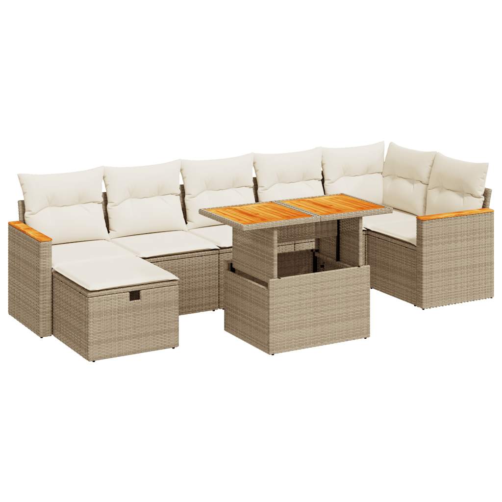 5-tlg. Garten-Sofagarnitur mit Kissen Beige Poly Rattan